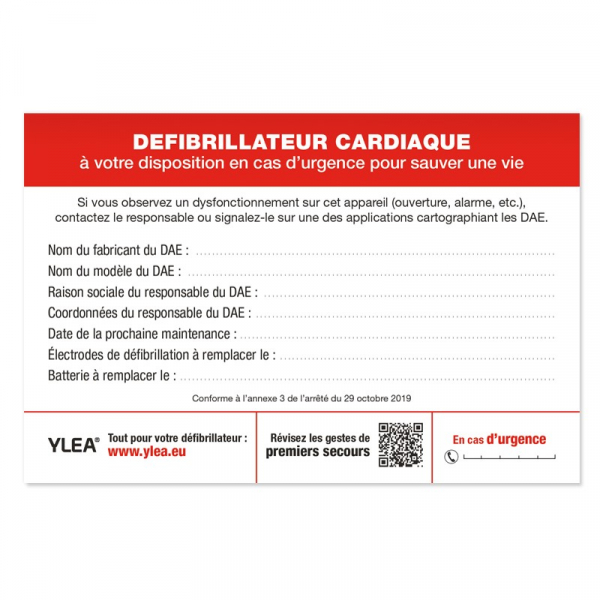 Etiquette de maintenance YLEA pour défibrillateur