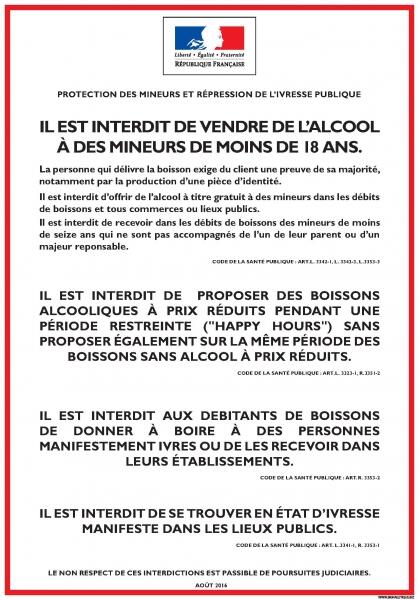 Affiche D'interdiction de Vente D'alcool Au Mineur