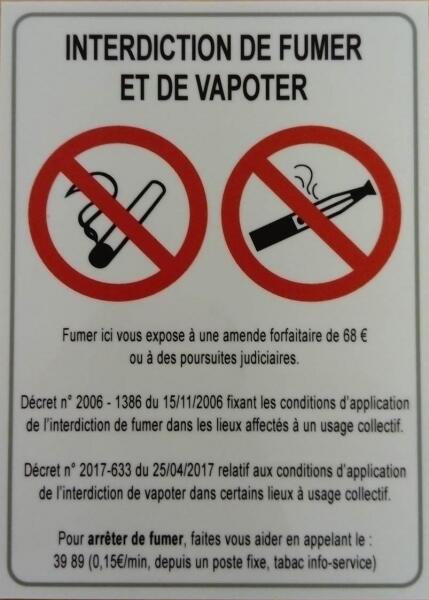 Panneau Rappel Loi Interdiction de Fumer et Vapoter