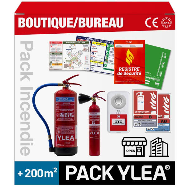Kit Extincteur ERP Bureau Plus de 200m² avec Alarme Type 4 et Plan évacuation