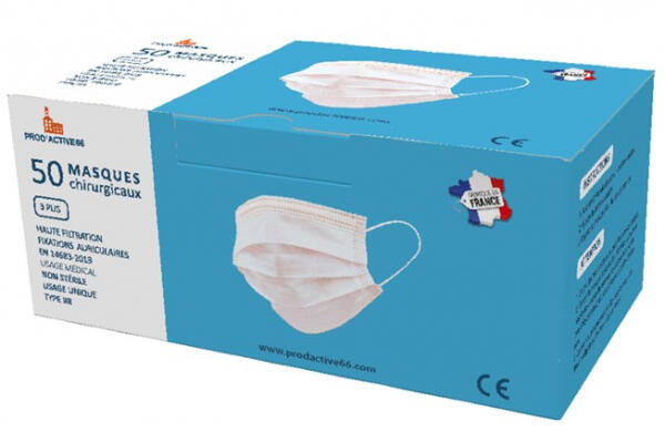 Masques Chirurgicaux Français de Type IIR EN14683 FILTRATION 99.71%