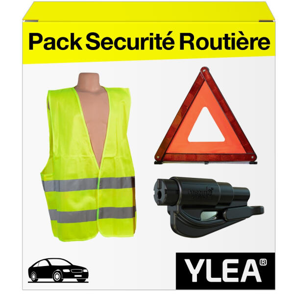 Pack Sécurité Voiture Obligatoire : Triangle Signalisation + Gilet Haute Visibilité + Resqme Brise-vitre Coupe-ceinture