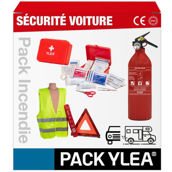 Kit Sécurité Voiture Complet : Extincteur 1kg, Trousse de Secours, Gilet Jaune